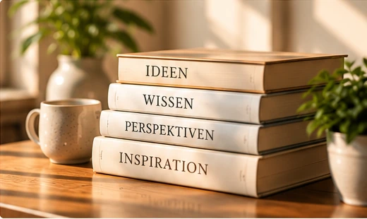 Vier Bücher auf einem Holztisch